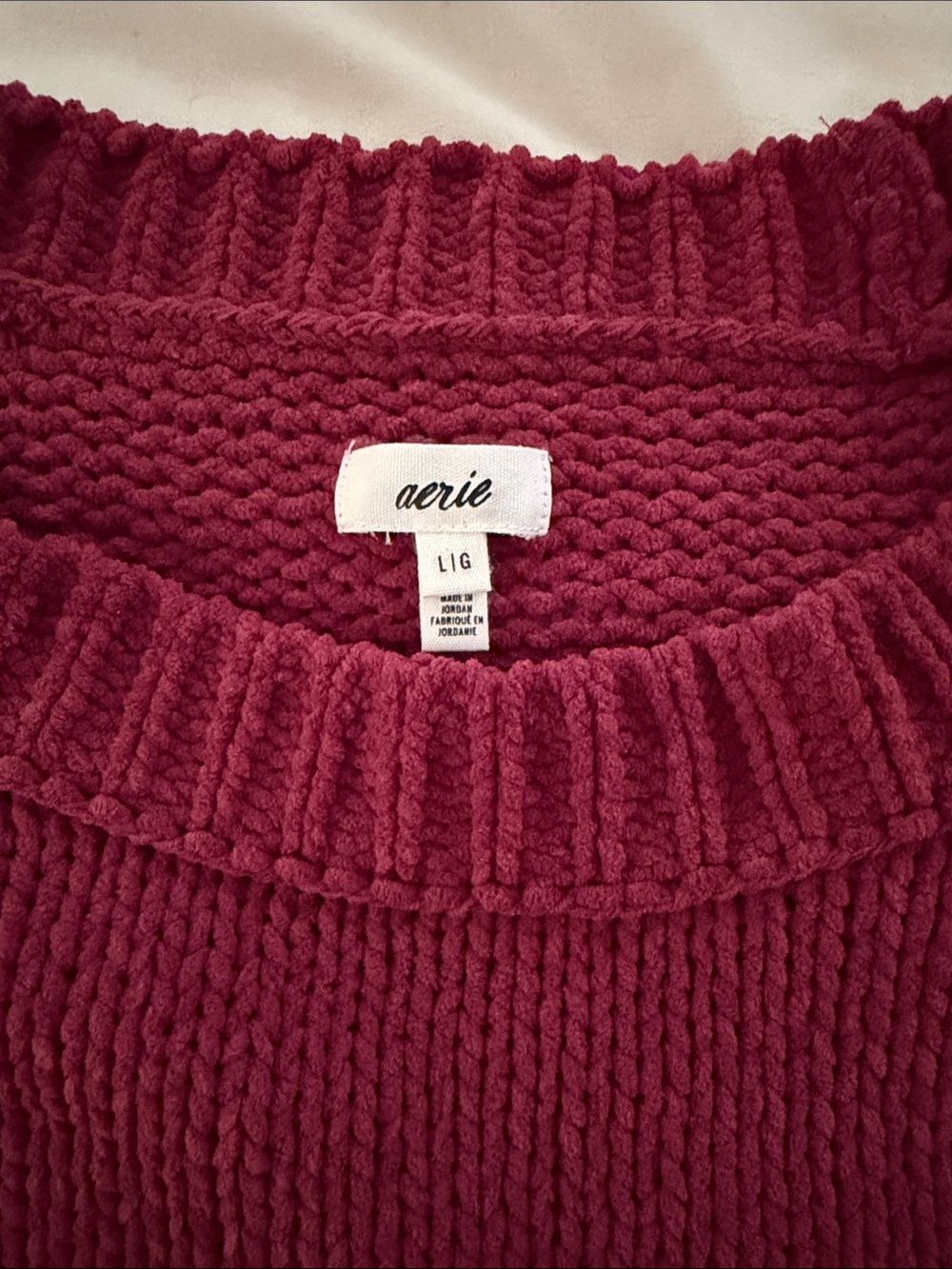aerie Ribbed Crewneck Sweater in Deep Wine